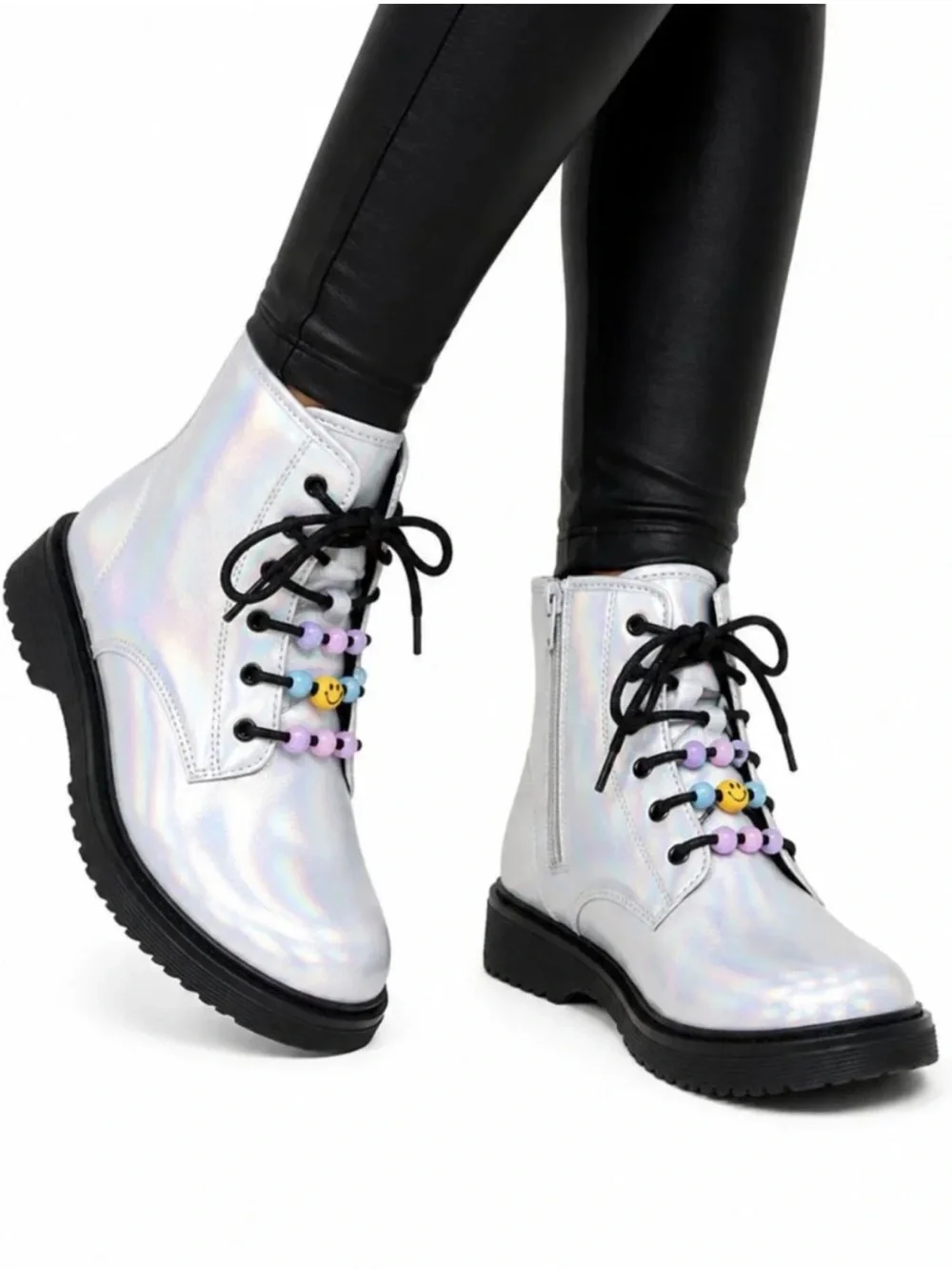 The Children's Place Iridescent Holographic Combat Boots with Black Soles